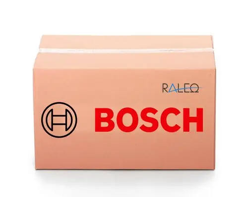 Karton mit dem Logo von Bosch und der Aufschrift "BOSCH". Der Karton ist braun und ungeöffnet, auf der Oberseite sind Kunststoffverschlussdetails sichtbar.